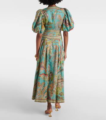 Robe midi Franca imprimée en lin | Alémais