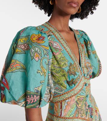 Robe midi Franca imprimée en lin | Alémais