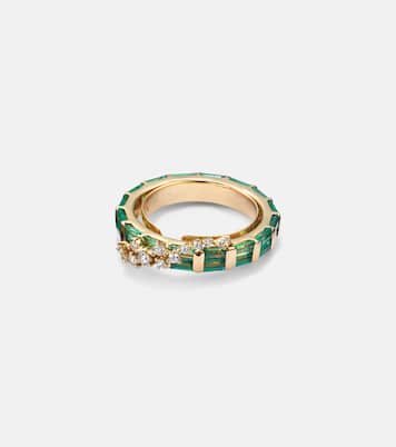 Scatter 18kt gold ring with emeralds and diamonds | Ananya