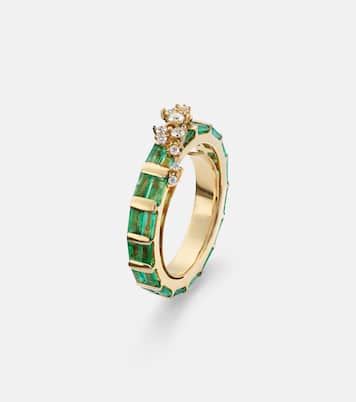 Scatter 18kt gold ring with emeralds and diamonds | Ananya