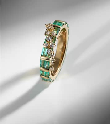 Scatter 18kt gold ring with emeralds and diamonds | Ananya
