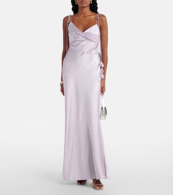 Robe longue en satin à fleurs | Self-Portrait