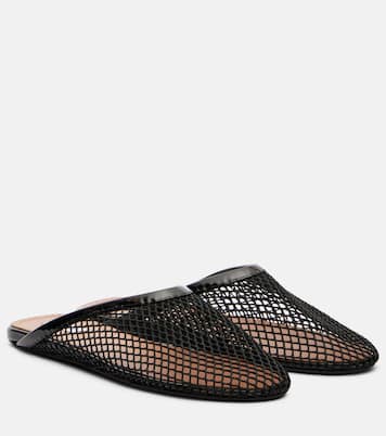 Patent leather-trimmed fishnet mules | Alaïa