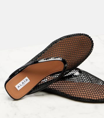 Patent leather-trimmed fishnet mules | Alaïa