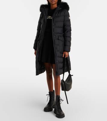 Hooded shearling-trimmed down jacket | Moncler