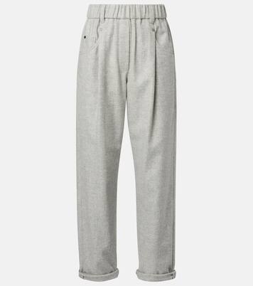 Cropped wool and cashmere straight pants | Brunello Cucinelli