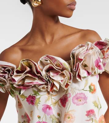 Floral-appliqué off-shoulder cotton-blend top | Carolina Herrera