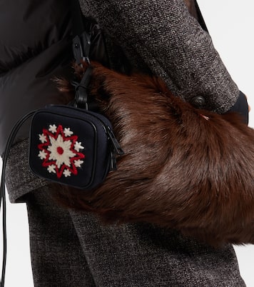 Embroidered leather-trimmed clutch | Moncler