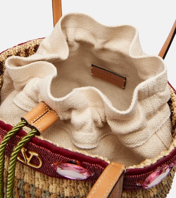 VLogo Large embellished raffia bucket bag | Valentino Garavani