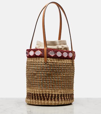VLogo Large embellished raffia bucket bag | Valentino Garavani