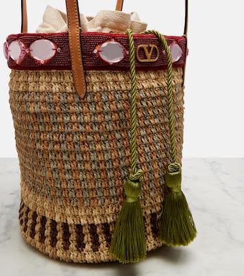 VLogo Large embellished raffia bucket bag | Valentino Garavani
