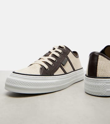 Classic leather-trimmed sneakers | Brunello Cucinelli