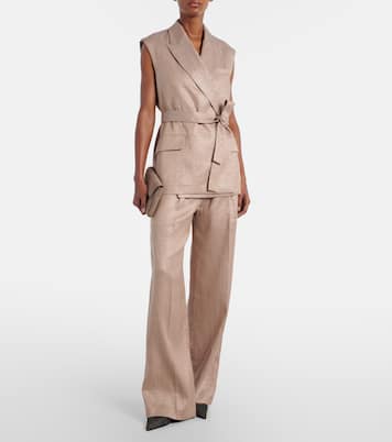 Belted linen-blend vest | Brunello Cucinelli