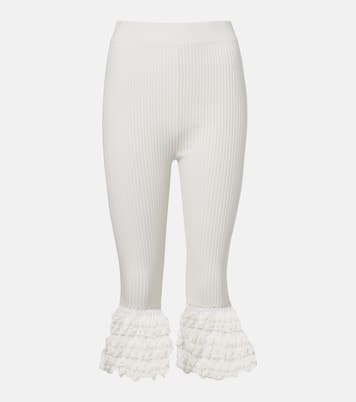 Crochet-trimmed ribbed cotton-blend capri pants | Ganni
