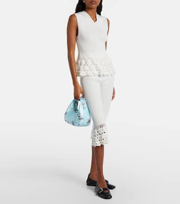 Crochet-trimmed ribbed cotton-blend capri pants | Ganni