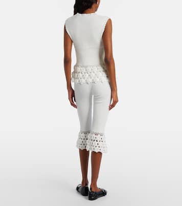 Crochet-trimmed ribbed cotton-blend capri pants | Ganni