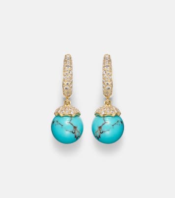 Orb 18kt gold hoop earrings with turquoise and diamonds | Octavia Elizabeth