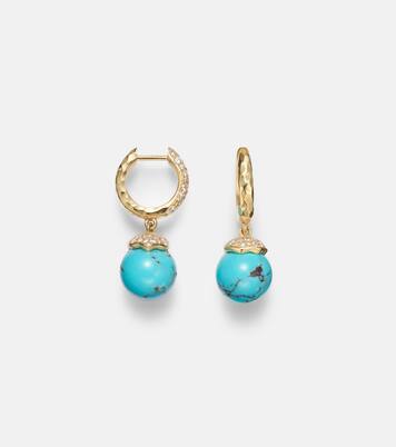 Orb 18kt gold hoop earrings with turquoise and diamonds | Octavia Elizabeth