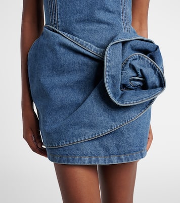 Robe en denim à épaules dénudées et appliqués floraux | Magda Butrym