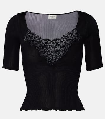 Lace-trimmed ribbed-knit silk top | Saint Laurent