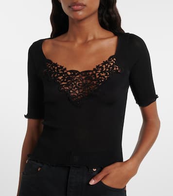 Lace-trimmed ribbed-knit silk top | Saint Laurent