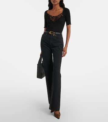 Lace-trimmed ribbed-knit silk top | Saint Laurent