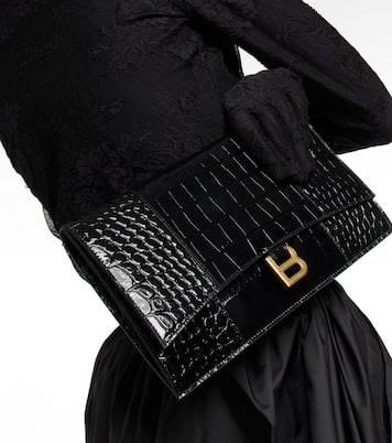 Hourglass Small croc-effect leather clutch | Balenciaga