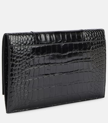 Hourglass Small croc-effect leather clutch | Balenciaga