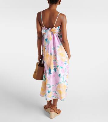 Robe midi en coton et lin à fleurs | Juliet Dunn