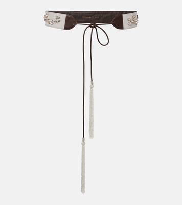 Embellished leather-trimmed cotton belt | Dries Van Noten