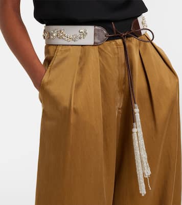 Embellished leather-trimmed cotton belt | Dries Van Noten