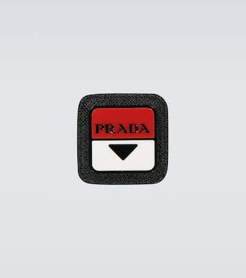 Leather-trimmed logo badge | Prada