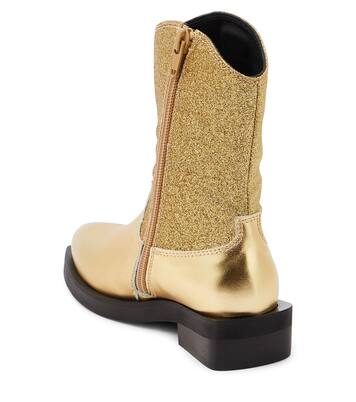 Logo glitter leather cowboy boots | Moschino Kids