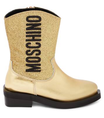 Logo glitter leather cowboy boots | Moschino Kids