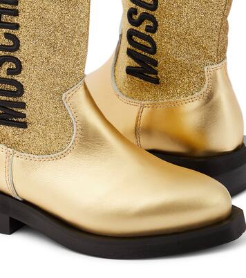 Logo glitter leather cowboy boots | Moschino Kids