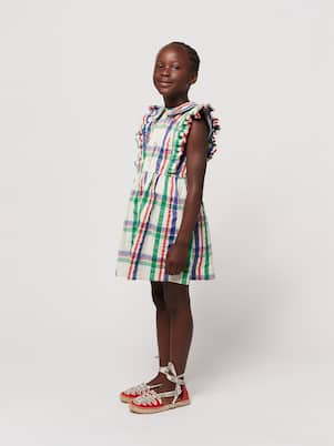 Checked ruffle-trimmed cotton dress | Bobo Choses