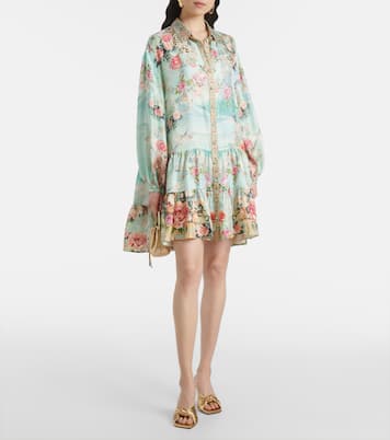 Robe chemise en soie à fleurs | Camilla