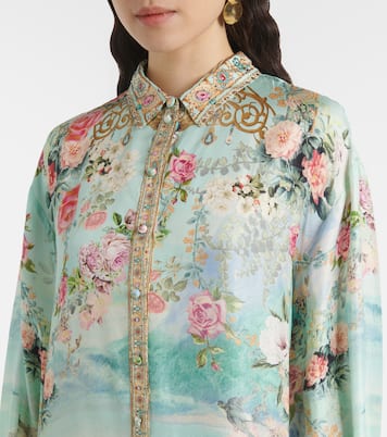 Robe chemise en soie à fleurs | Camilla