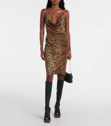 Safety Pin gathered leopard-print pencil skirt | Versace