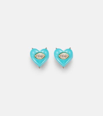 14kt gold (585/1000) stud earrings with diamonds and turquoises | Sydney Evan