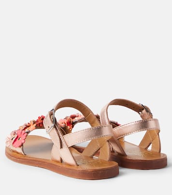 Sandalen Plagette Multi Flo aus Leder | Pom d'Api