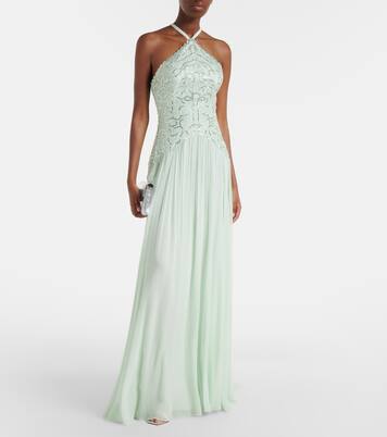 Abito lungo in misto seta con paillettes | Elie Saab