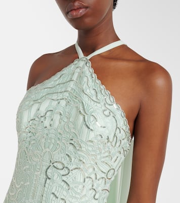 Abito lungo in misto seta con paillettes | Elie Saab