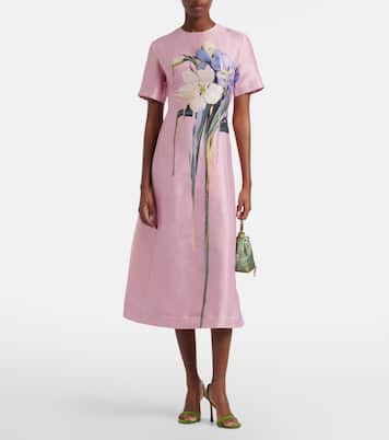 Caroline floral linen-blend midi dress | Leo Lin