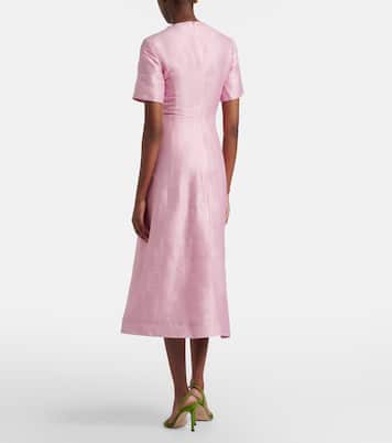 Caroline floral linen-blend midi dress | Leo Lin