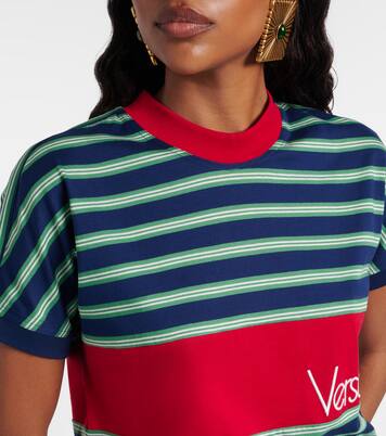 Logo embroidered striped cotton T-Shirt | Versace