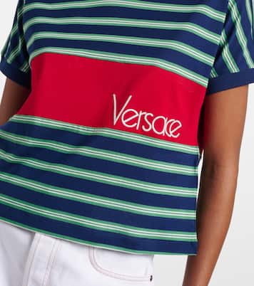 Logo embroidered striped cotton T-Shirt | Versace