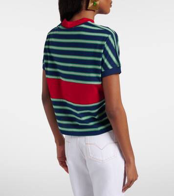 Logo embroidered striped cotton T-Shirt | Versace