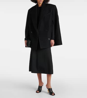 Double-breasted cropped virgin wool cape | Wardrobe.NYC