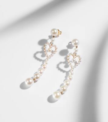 Pearl Heart 14kt gold drop earrings with freshwater pearls | Sophie Bille Brahe